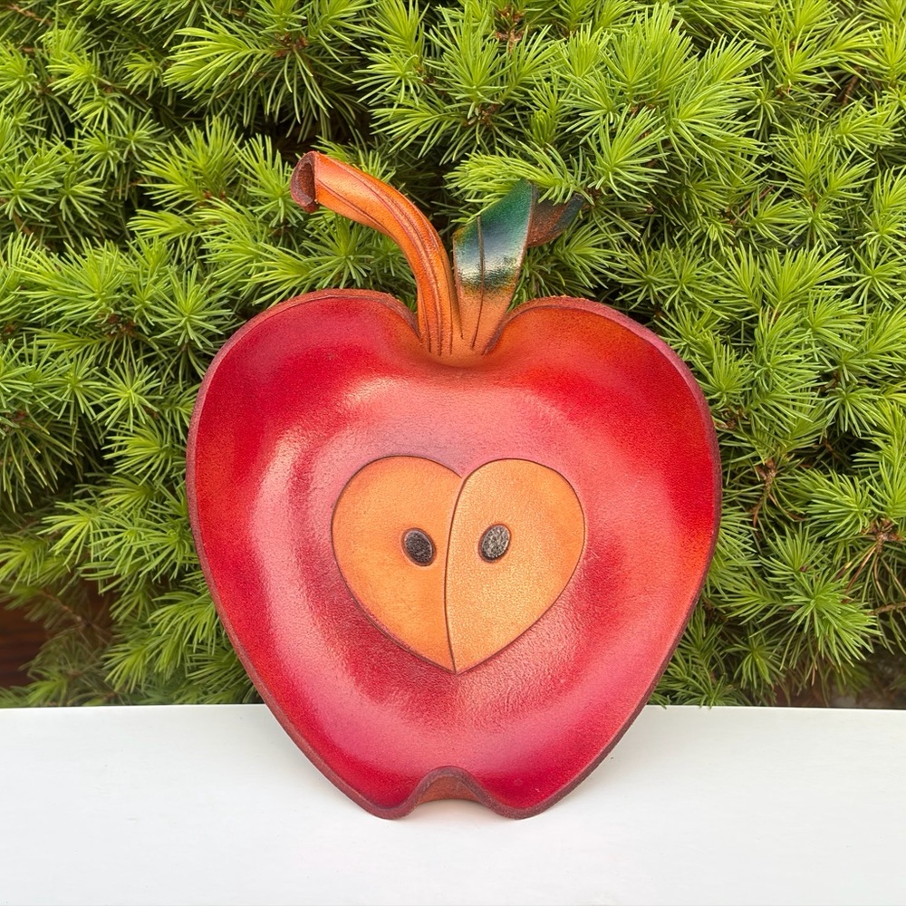 USA Handcrafted Leather Apple Trinket Dish/ Coaster/ Wall Art